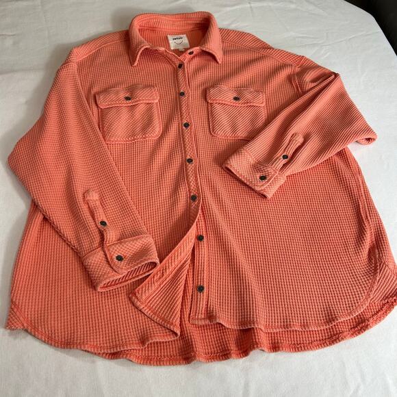 Arie Lumber Janes Waffle Knit Shirt Shacket Women's Size Medium Peach Button Up - Picture 9 of 9